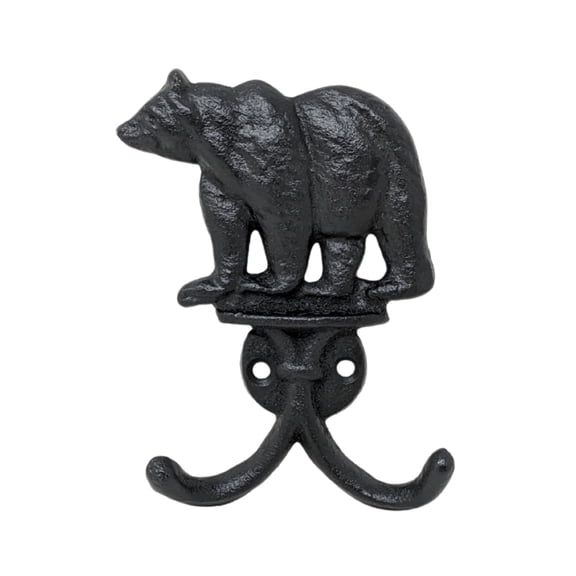 Cast Iron Bear Double Wall Hook, Rustic Black Bear Coat and Towel Hook for Entryway, Bathroom, Kitchen Wall Mount Organizer