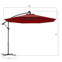 Topbuy 10'Patio Solar Umbrella LED Sun Shade Offset W/Base Burgundy