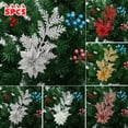 thumbnail image 2 of 5Pcs Christmas Poinsettia Glitter Flower Pine Branches Tree Hanging Party Decor, 2 of 4