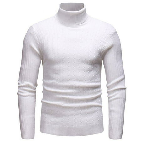 ZCFZJW Mens Ribbed Slim Fit Knitted Pullover Casual Turtleneck Sweater Fall Lightweight Long Sleeve Solid Color Pullover Jumper Tops White XXXL
