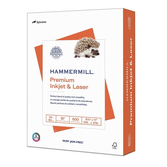 Hammermill Premium Inkjet & Laser 8.5" x 11" Multipurpose Paper 24 lbs. 97 Brightness 500