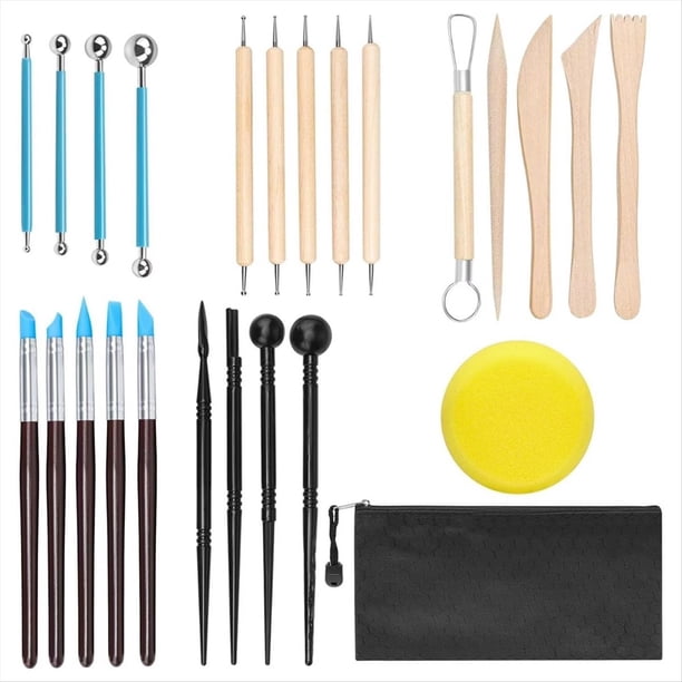 Kit Arcilla Polimérica 24 Piezas,Herramientas Alfarería,Kit Alfarería,Herramientas para Esculpir Arcilla, Juego de Herramientas para Esculpir Puntos, Herramientas para Puntear