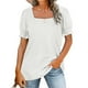 thumbnail image 3 of Blusa de mujer con cuello cuadrado y fruncido, manga corta abombada, color puro, fibra de poliéster, para citas, blanco L, 3 of 5
