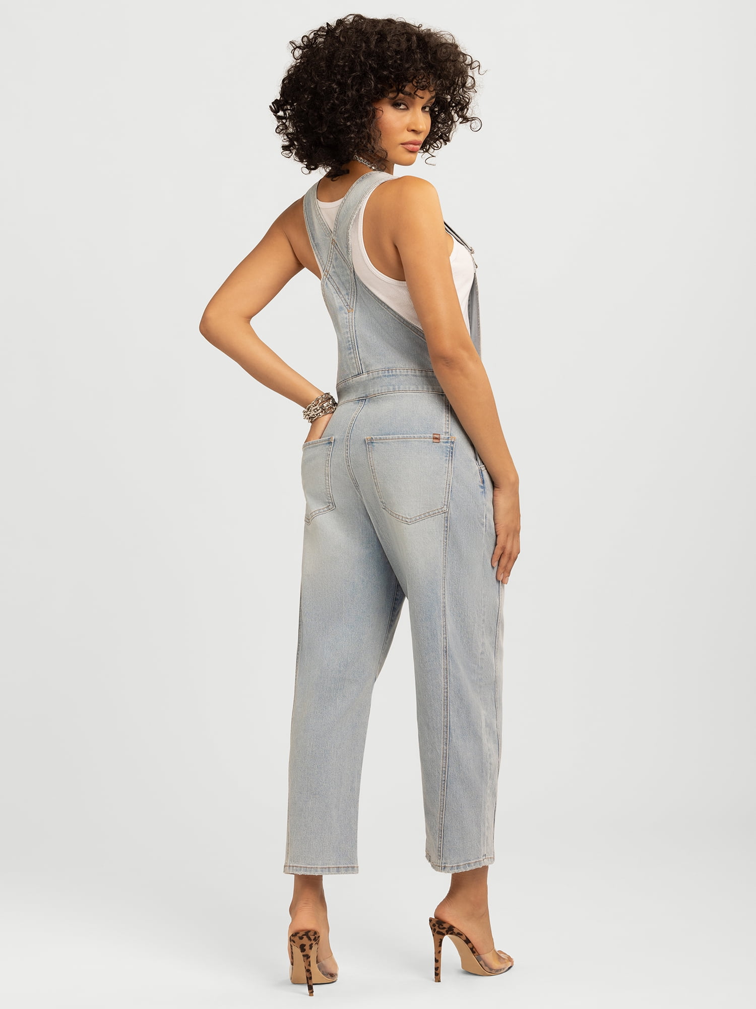 Jessica Simpson Women's Cropped Barrel Leg Denim Overalls, 26" Inseam, Size XS-XL
