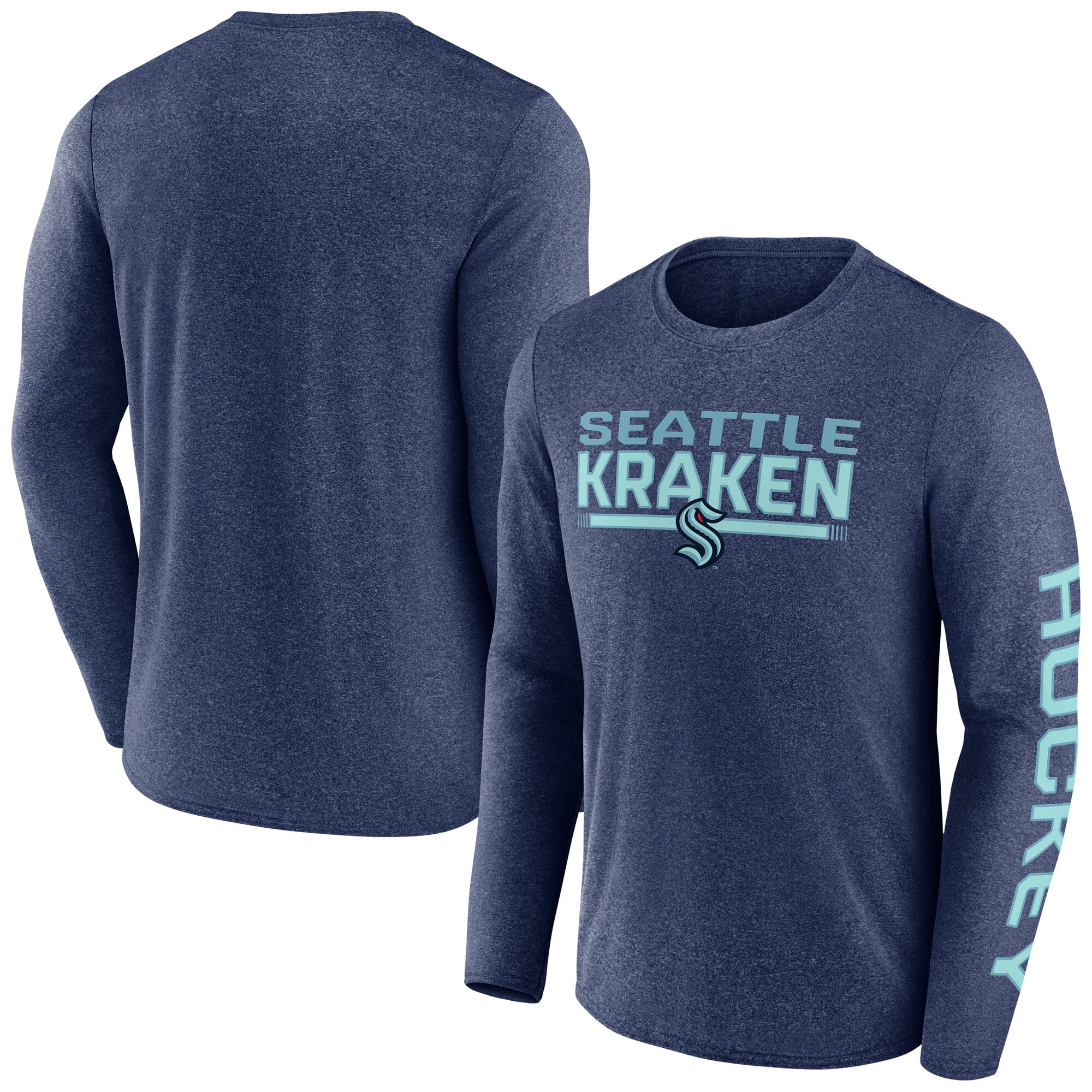 Men's Fanatics Heather Deep Sea Blue Seattle Kraken Sweep Iconic Synthetic Long Sleeve T-Shirt