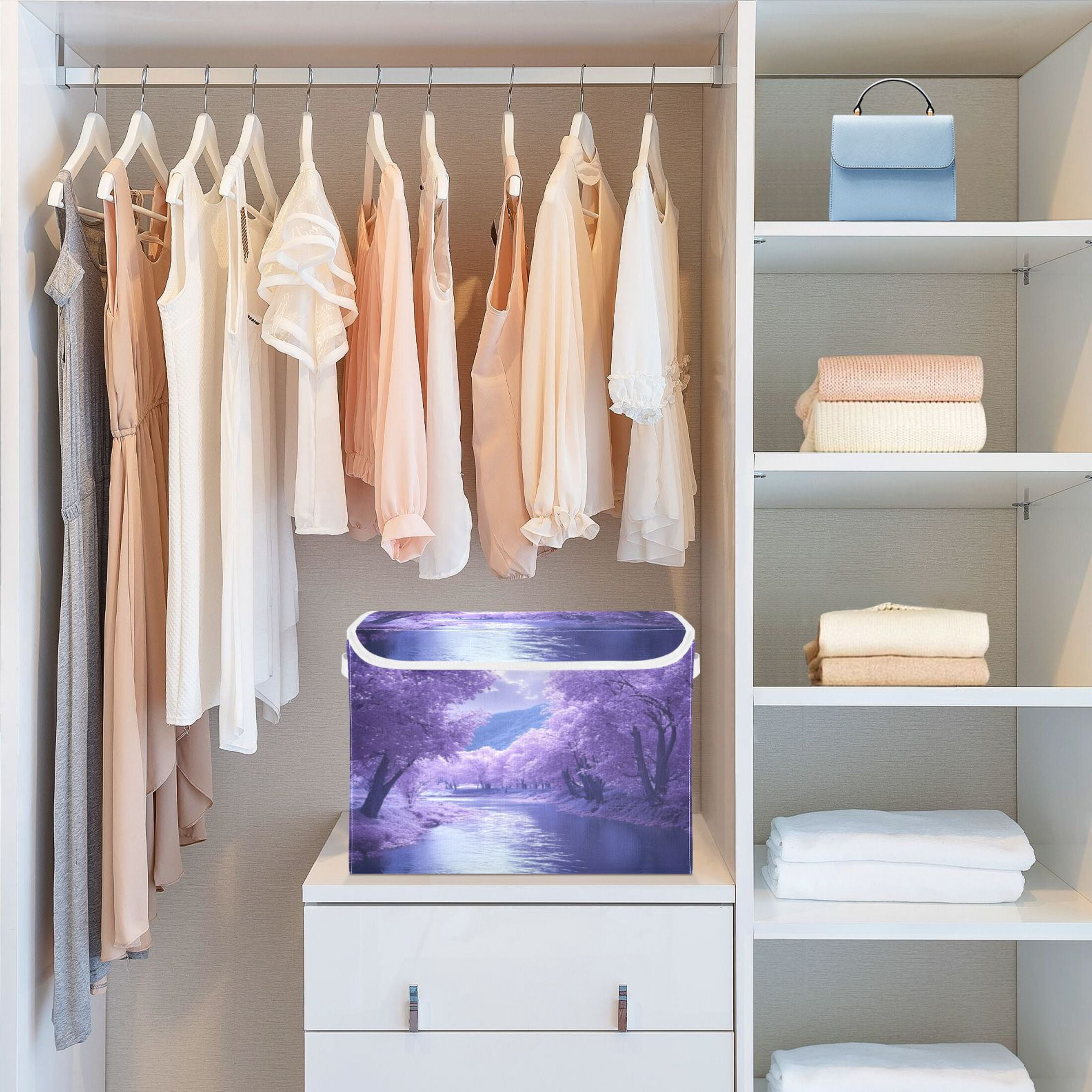Storage Box With Lid 16.5x12.6x11.8In Foldable Stacked Household Storage Box Purple River Picture