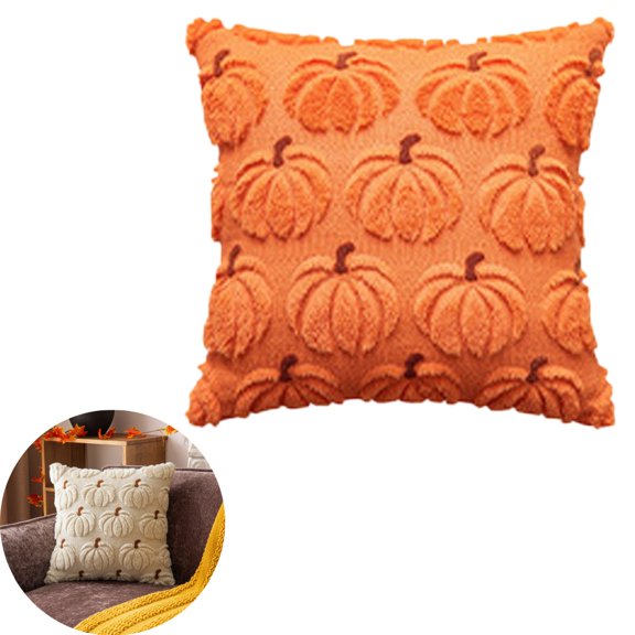 Pumpkin Fall Decorative Throw Pillow Covers,Soft Faux Wool Lumbar Throw Pillow for Autumn Harvest, Fluffy Plush Accent Pillow Cases for Farmhouse Couch Cushion Covers (Saffron,L)