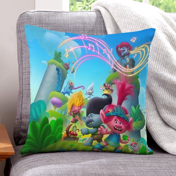 Trolls Fundas de almohada de terciopelo con tema, regalos de funda de almohada, decoración para el hogar, cojín de lanzar, regalo de cumpleaños para fans y parejas. 45cm x 45cm.
