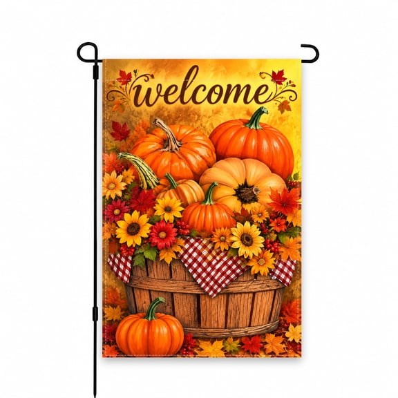 Welcome Fall Harvest Pumpkin Garden Flag 12 x 18 Inch - Autumn Sunflower Decor for Yard, Lawn, Patio, Porch, Outdoor Seasonal Decoration