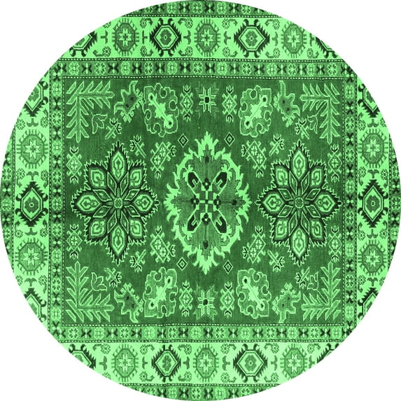 Ahgly Company Indoor Round Geometric Emerald Green Traditional Area Rugs, 4' Round