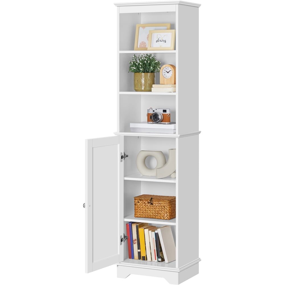 Yaheetech Armoire de Salle de Bain Étroite avec Porte Simple et 3 Étagères, Blanc