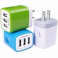 thumbnail image 1 of USB Plug-in Wall Charger, Charging Block, 3Pack Ailkin 3.1A Fast Charge 3-Port Power Adapter Cube Box Brick Base Compatible with iPhone, iPad, LG, Honor, Samsung, Kindle Fire, Blue, all USB Brick Base, 1 of 1