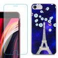 thumbnail image 1 of Slim-Fit Fashion Gel Phone Case for iPhone SE 2022, with Tempered Glass Screen Protector, by OneToughShield ® - Eiffel Tower Stars, 1 of 3