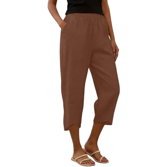 Cutuoiiu Women's Fashion High Waisted Wide Leg Capris, Casual Solid Color Elastic Waist Tulip Hem Pants with Side Pockets Gift