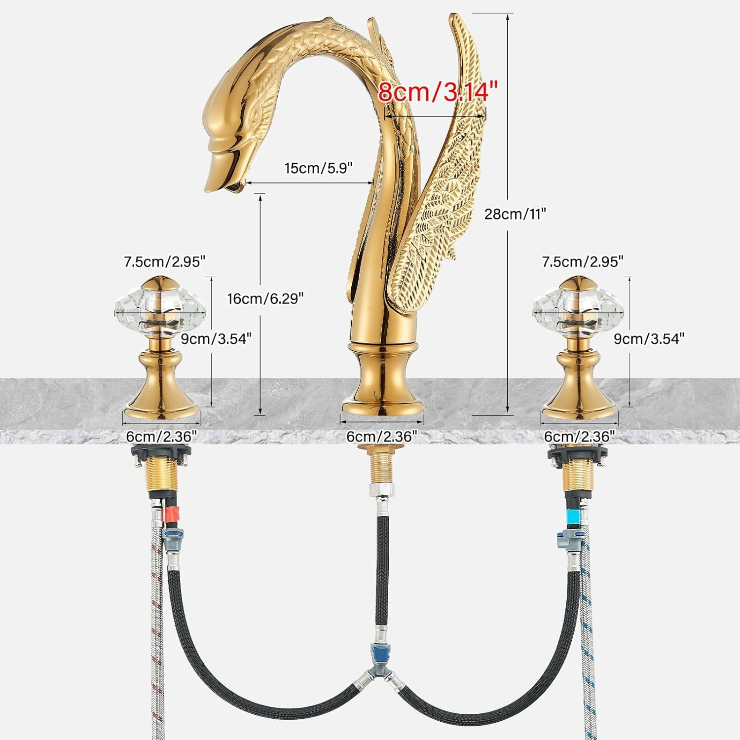 Widespread Golden Swan Style Bathroom Sink Faucet Deck Mount Sink Mixer Tap