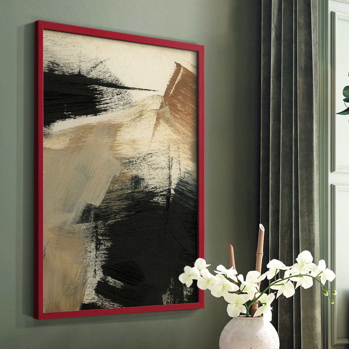 Baked Paintstrokes III Framed Print in Red Solid Wood Framed Print No Nail Hanging