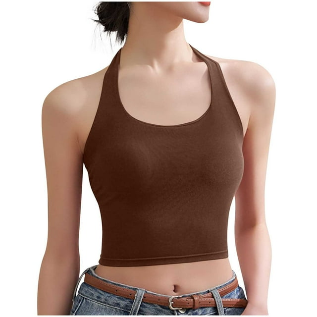 Bra for Women with Hanging Neck Design, Removable Chest Pads, Backless Suspender Style, Seamless Stretch Polyester, Four-Season Wear, Daily Use