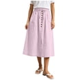 thumbnail image 2 of Binmer Women's Elastic High Waist A Line Midi Skirt with Pockets, Casual Summer Flared Skirt Pink,Women's Plus S, 2 of 8