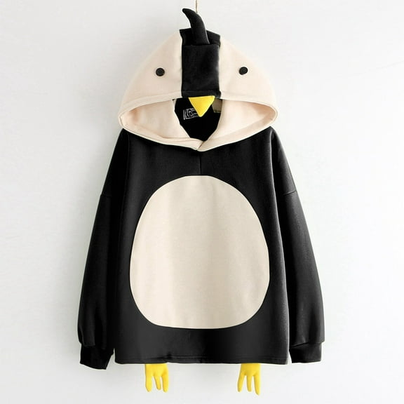 Lolmot Women's Cute Hoodie Long Sleeve Lovely Chick Shape Splice Sweatshirt Teen Girls Kawaii Cartoon Pullover Sweatshirts Casual Funny Tops