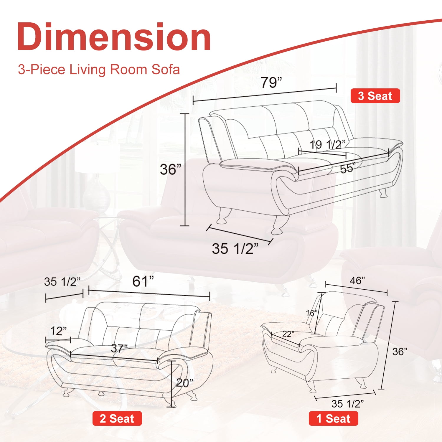 Leather Single Sofa Chair, Modern Accent Chair Comfy Sofa Couch Curved Armchair&nbsp;for Living Room, Bedroom, Red
