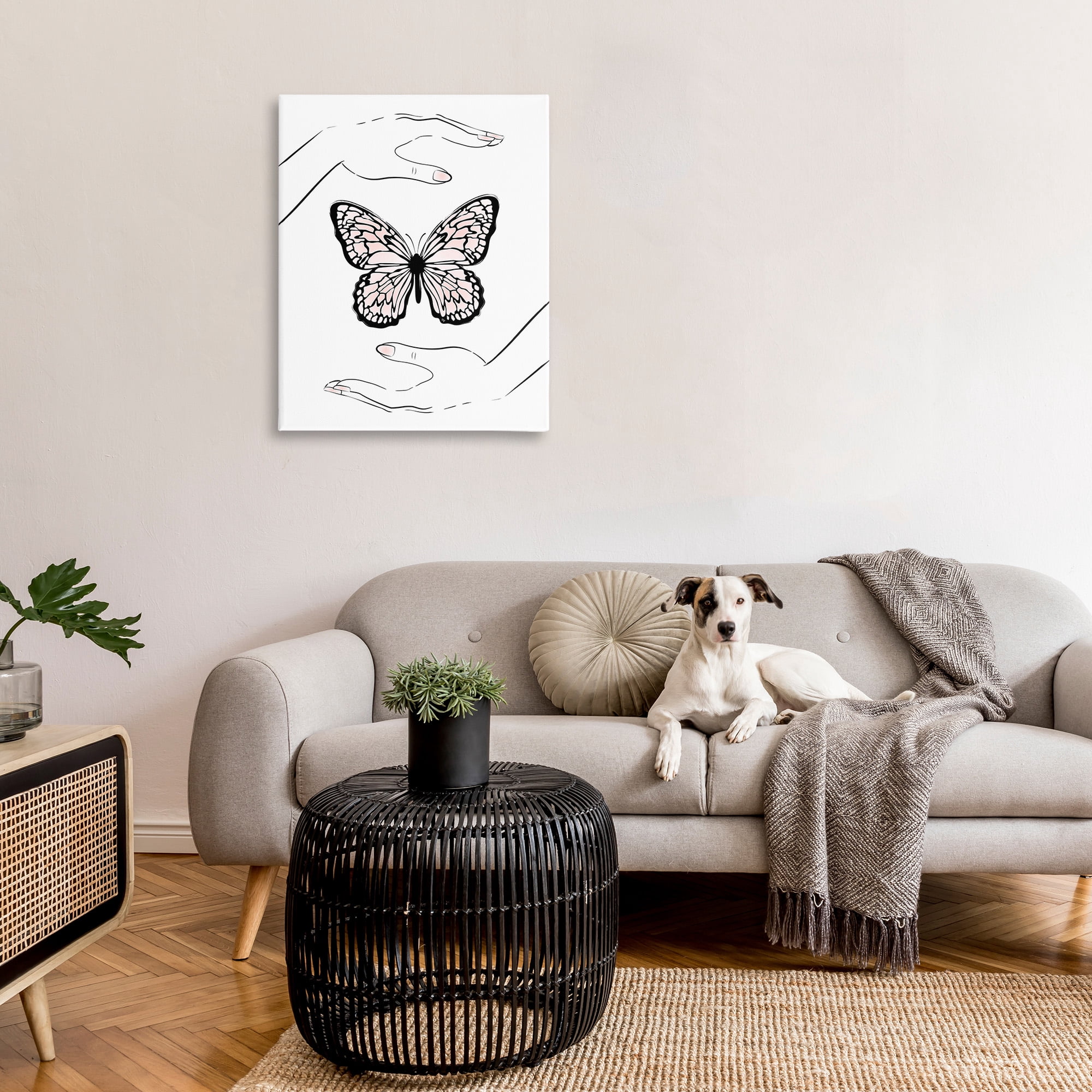 Stupell Industries Hands & Pink Butterfly Animals & Insects Painting Gallery Wrapped Canvas Art Print Wall Art, 30 x 40