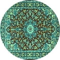 thumbnail image 1 of Ahgly Company Machine Washable Indoor Round Oriental Turquoise Blue Traditional Area Rugs, 3' Round, 1 of 4