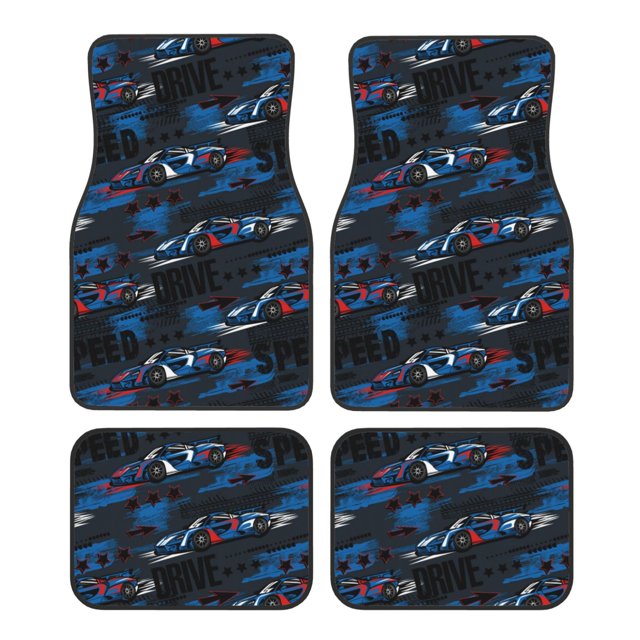 Fotbe Blue Sports Car Juego de 4 Tapetes para Auto con Estampado – Alfombrillas de Goma Reforzada, Diseño Antideslizante, Protección para Todo el Año – Vehículos, Autos, Camionetas y SUVs