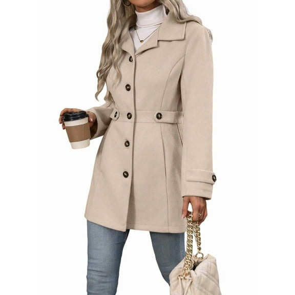 Women'S Winter Classic Outwear Overcoat with Pockets Single Breasted Pea Coat Apricot XL
