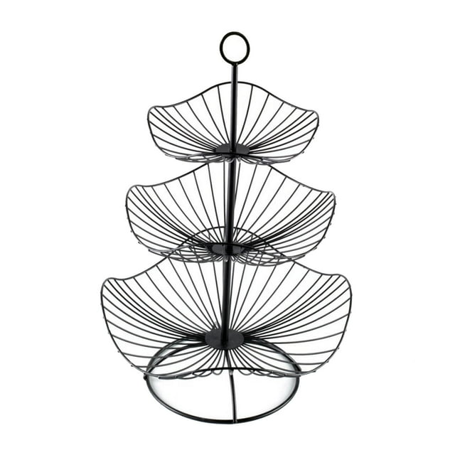Soporte de de 3 niveles soporte de almacenamiento de tazón de fruta de cocina para de comedor, encimera de cocina - Lotus Leaf Black Hoja de loto negra Baoblaze canasta de frutas de alambre