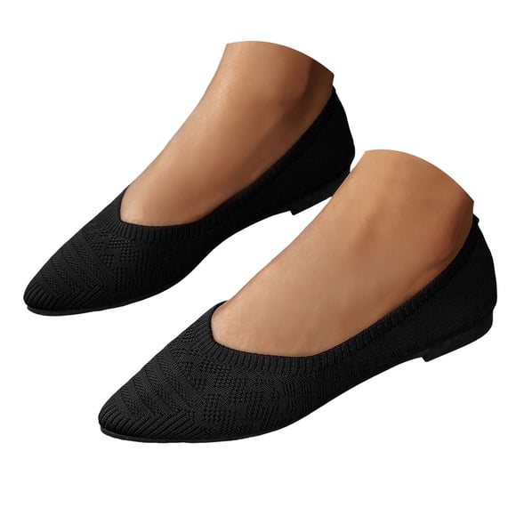 Mepaouo Women's Pointed Toe Flats Knit Dress Shoes Comfort Ladies Slip on Flat Shoe for Office Work