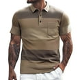 thumbnail image 3 of Mens Casual Polo Shirt Striped Button Collared Short Sleeved Business Top with Pocket Slim Fit Comfortable Trendy Mens T-Shirts, 3 of 10