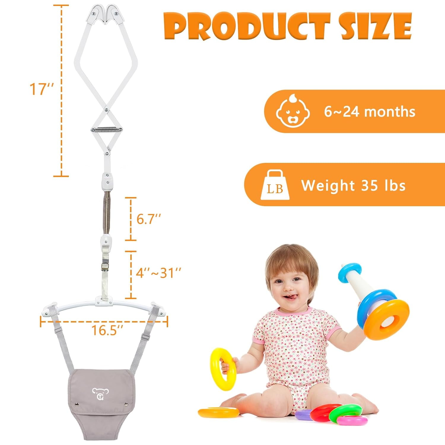 G TALECO GEAR Baby Jumper, Baby Doorway Jumper with Adjustable Strap, Protable Baby Jumpers and Bouncers, Easy to Assemble, Toddler Bouncer Jumper with Floor Mat, Gray