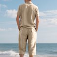 thumbnail image 5 of RYDCOT Mens 2 Pieces Cotton Linen Set Lapel Short Sleeve Shirts Casual Yoga Capri Pants Summer Beach Outfits Khaki, 5 of 9