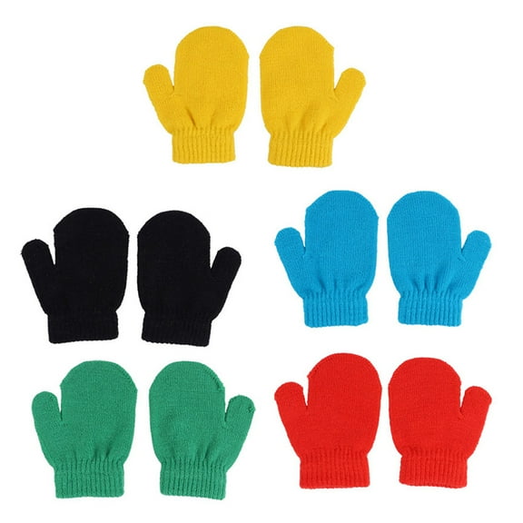MUSEYA 5 Pairs Unisex Kids Full Finger Mittens Warm Winter Knitted Gloves