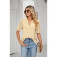 thumbnail image 3 of XCHQRTI Pleated Puff Sleeve Shirt Women's V Neck Solid Color Tops Summer Hollow Tunic Dressy Blouse, 3 of 8