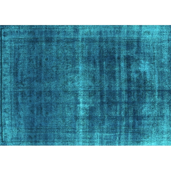 Ahgly Company Machine Washable Indoor Rectangle Oriental Turquoise Blue Industrial Area Rugs, 8' x 10'