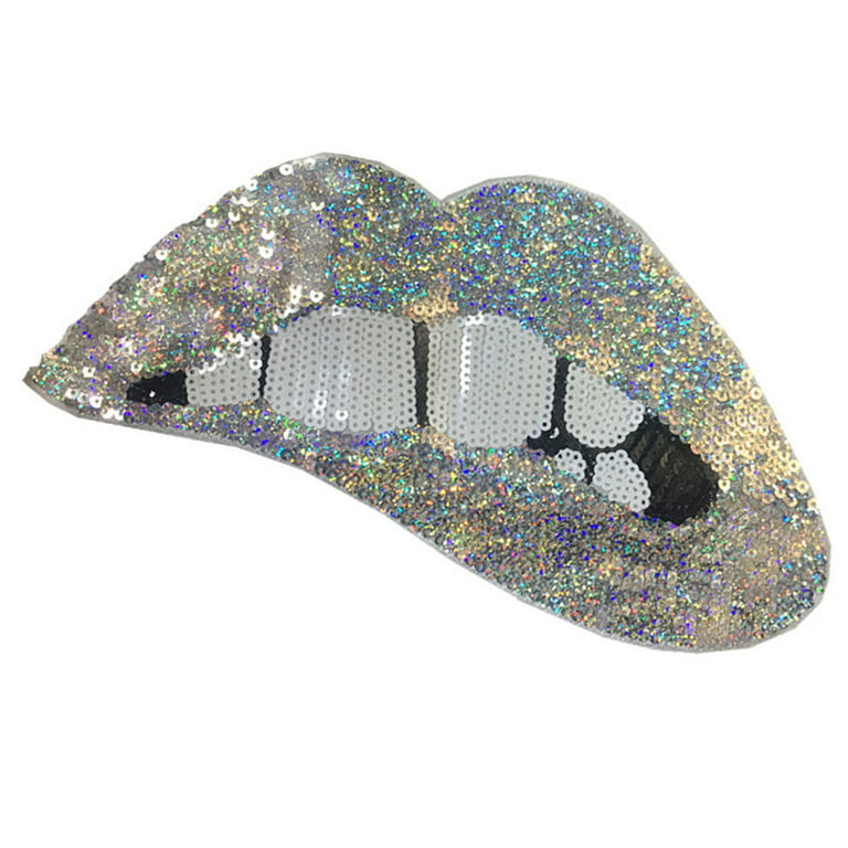 1pc Large Lips Patches Iron On Patches Or Sew On For Clothing Glitter  Sequin Embroidered Sequins Lip Patch