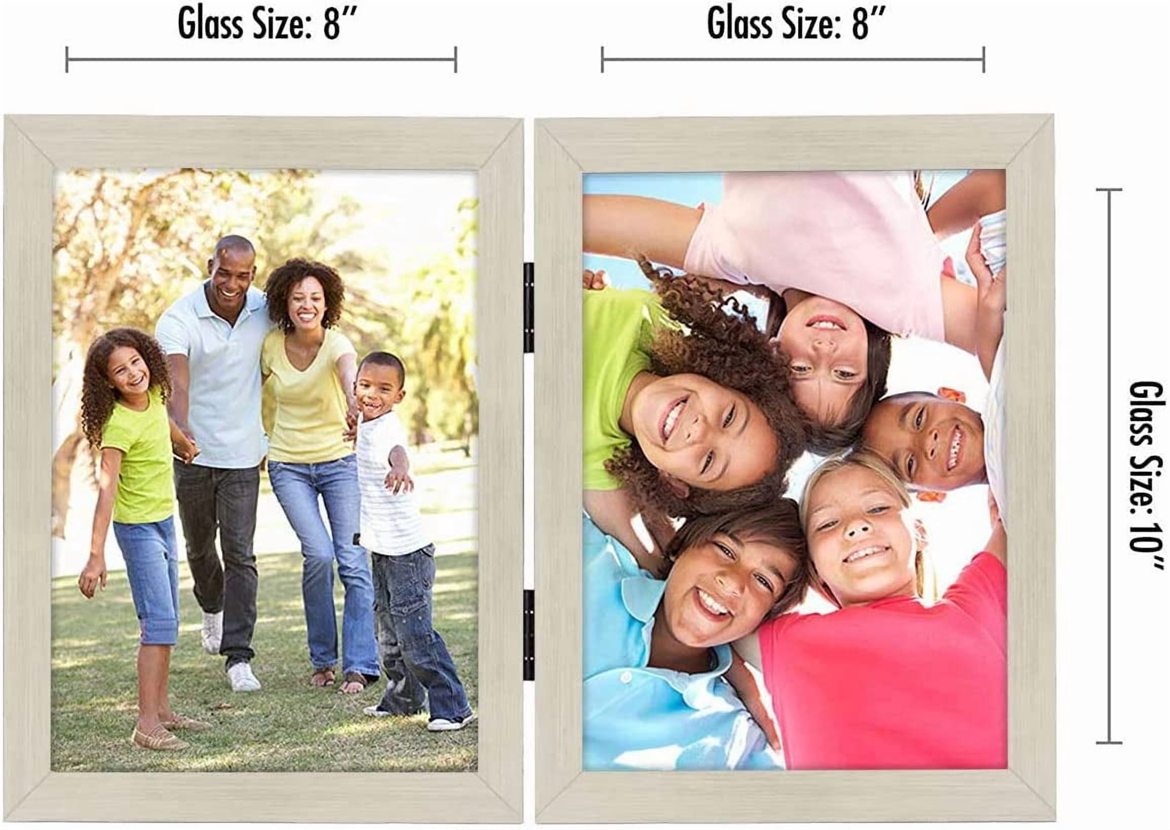 Americanflat 8x10 Hinged Picture Frame in Light Wood with Two Displays in Shatter Resistant Glass for Tabletop