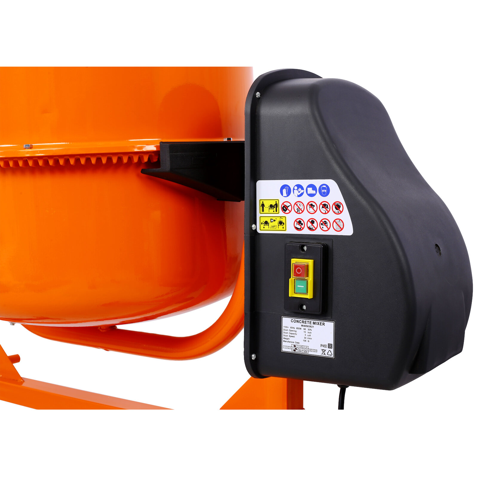 Cu. Ft Electric Cement Mixer - 650W Portable Concrete Mixer Machine for Mortar, Stucco & Feed