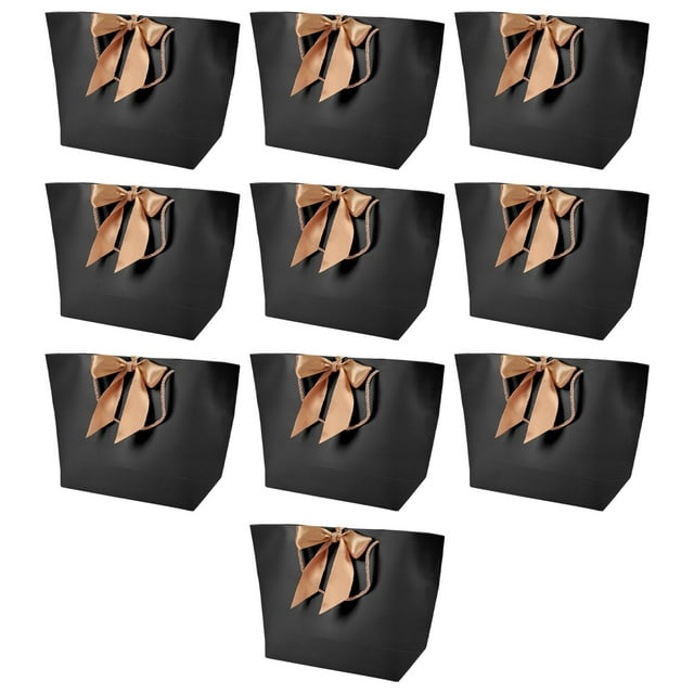 Bolsas De Papel Negro Con Asas, Lazo Dorado Decorativo, 5 Tamaños Para Fiestas, Bodas, Compras, Mercancía Al Por Menor, 10 Uds.