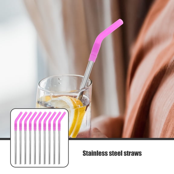 LEXSOMEO 10Pcs Reusable Stainless Steel Straws with Silicone Tips Milk Tea Coffee Drinking Straws