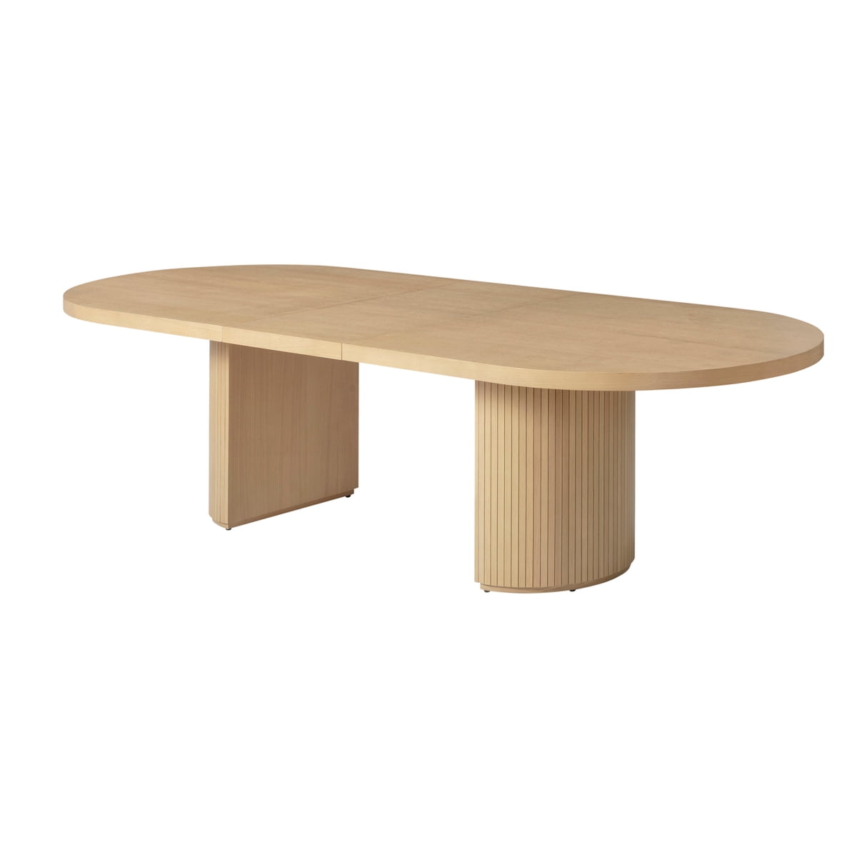 Extendable 90-110 Inch Oval Dining Table, Mid Century Modern Pedestal, Light Oak Finish