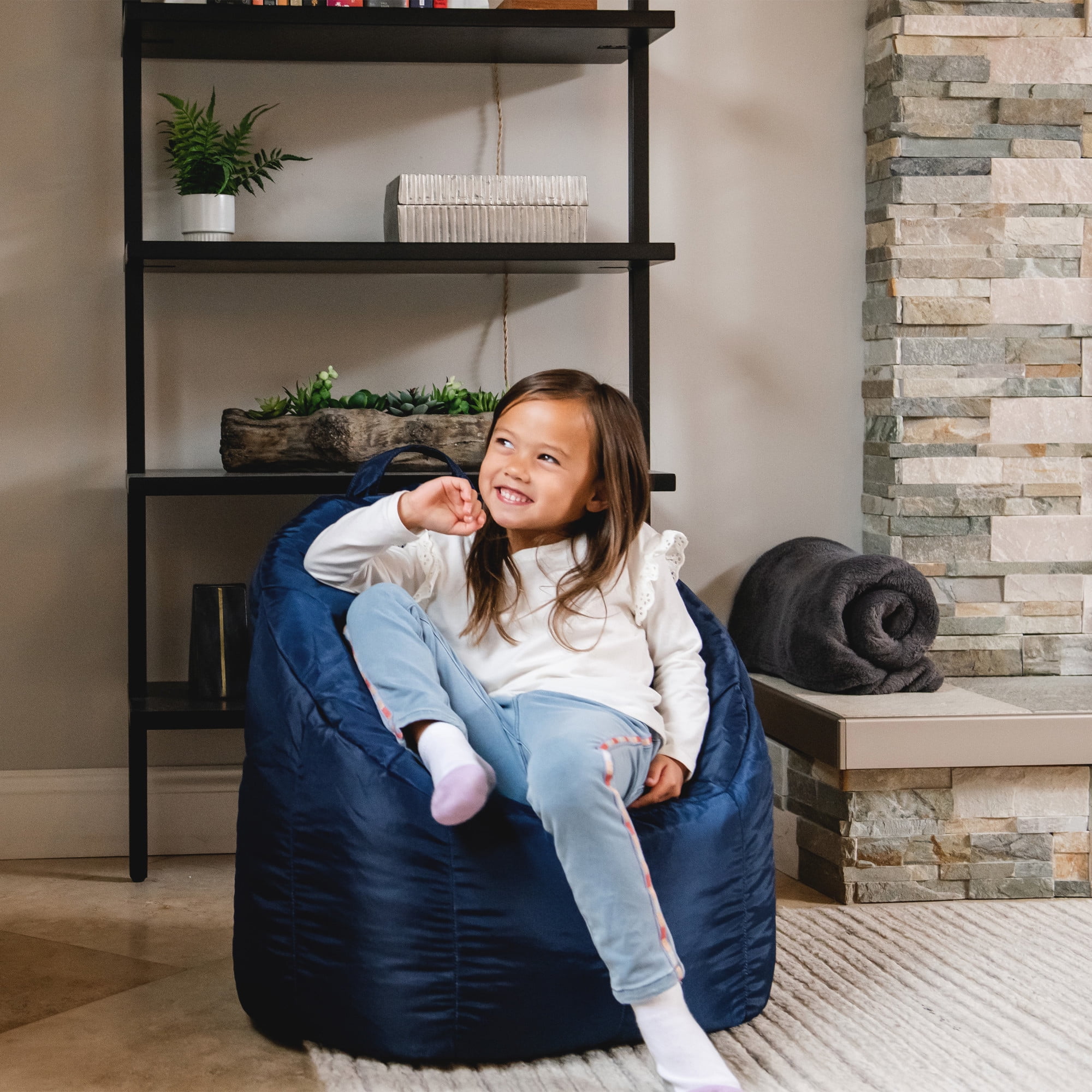 Big Joe Joey Junior Bean Bag Chair for Kids, 1.5 ft Nylon Blend Lightweight Lounge Chair, Durable Polyester, Navy