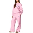 thumbnail image 5 of Women's Preppy Style Set - Long Sleeve Pullover & Pants with Bow Print, Cute & Casual Matching Outfit for College & Daily Wear Pink L, 5 of 6