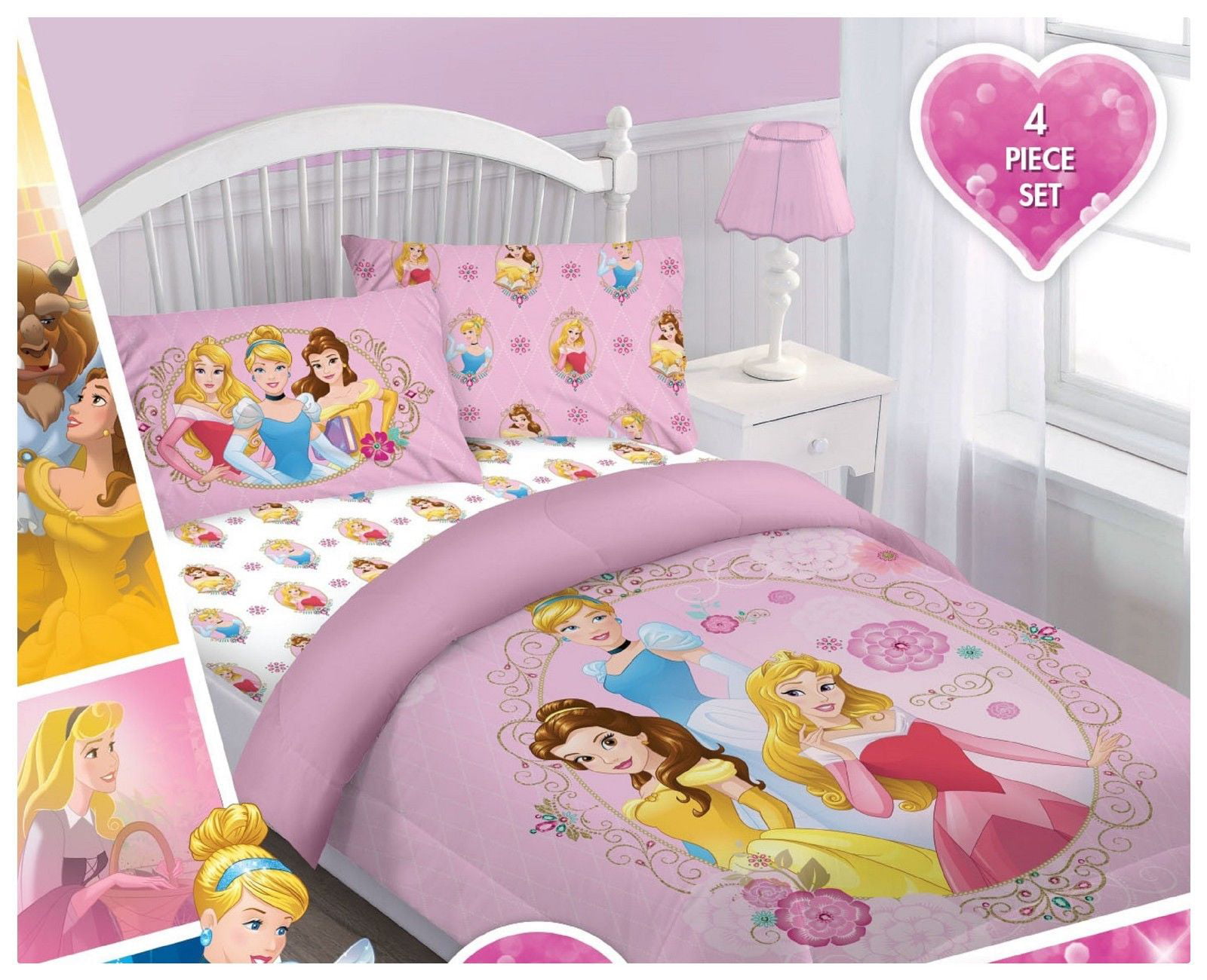 Disney Princess  4 pieces Full Size sheets set Pillow Case 