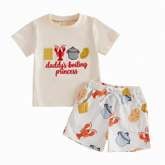 UngA Toddler Baby Boy Girl Crawfish Outfit Summer Clothes Short Sleeve Shirt Shorts Infant Clothing Set (Khaki,2-3 Years)
