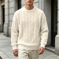 thumbnail image 2 of Leidass Mens Cable Knit Crewneck Sweater Long Sleeve Pullover Ribbed Cuffs Hem Regular Fit Fall Winter Casual Knitwear White 3XL, 2 of 7