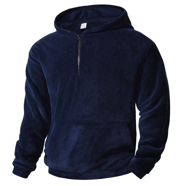 MHFRRA Sudadera con Capucha y Cuello Alto para Hombre, de Color Liso, de Invierno, con Media Cremallera, Informal, Holgada, de Tendencia Empresarial, Deportiva Azul