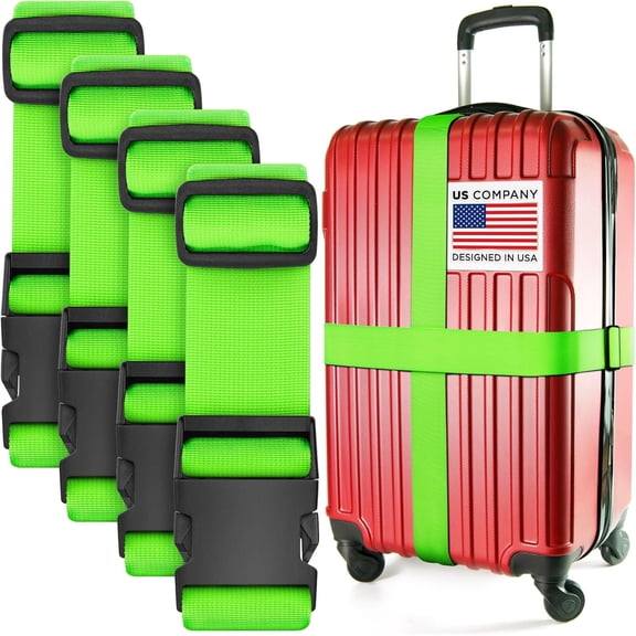 Luggage Straps for Suitcases - TSA Approved - Neon , 4 PK - Nylon Belts for Suitcase, Briefcase & Travel Bag - Adjustable Strap Length 46" - 78"