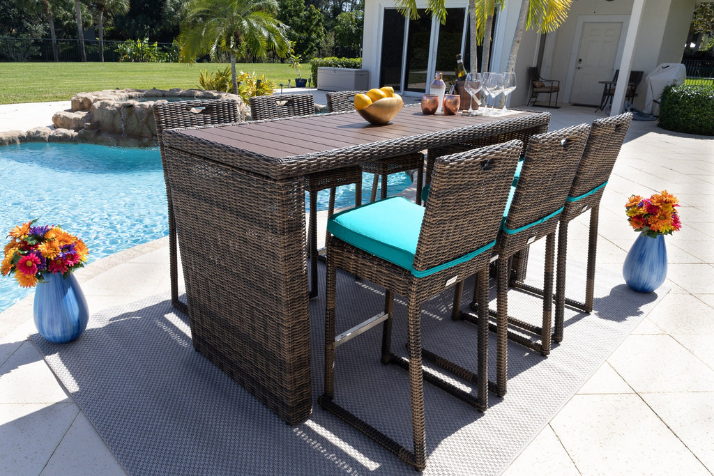Outdoor Essential Tuscany 7-Piece Resin Wicker Outdoor Patio Furniture Bar Set with Bar Table and Six Bar Chairs (Half-Round Brown Wicker, Sunbrella Canvas Navy) - image 2 of 5